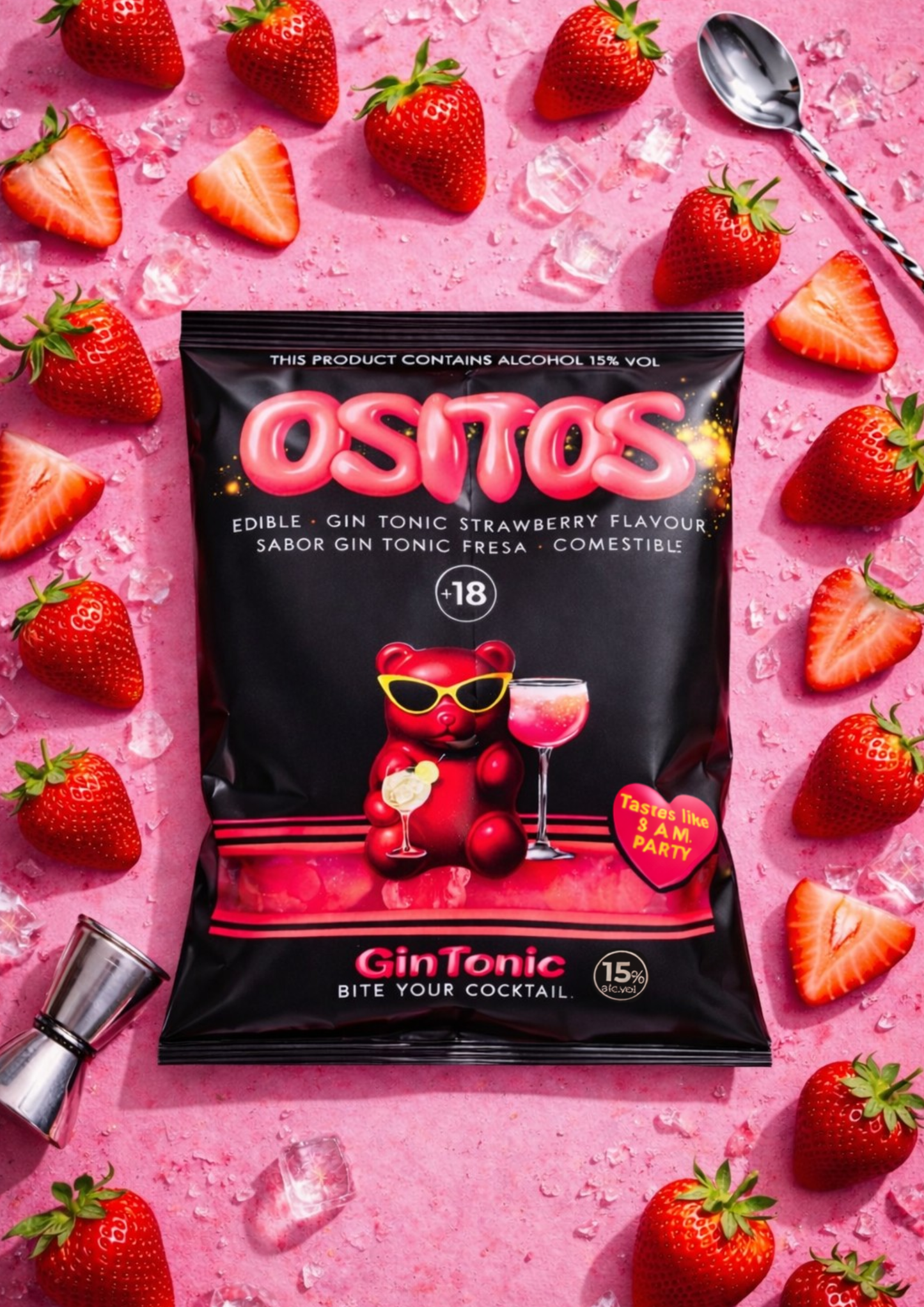 Bolsita Gin Tonic de Fresa Ositos — cóctel preparado al 15% de alcohol
